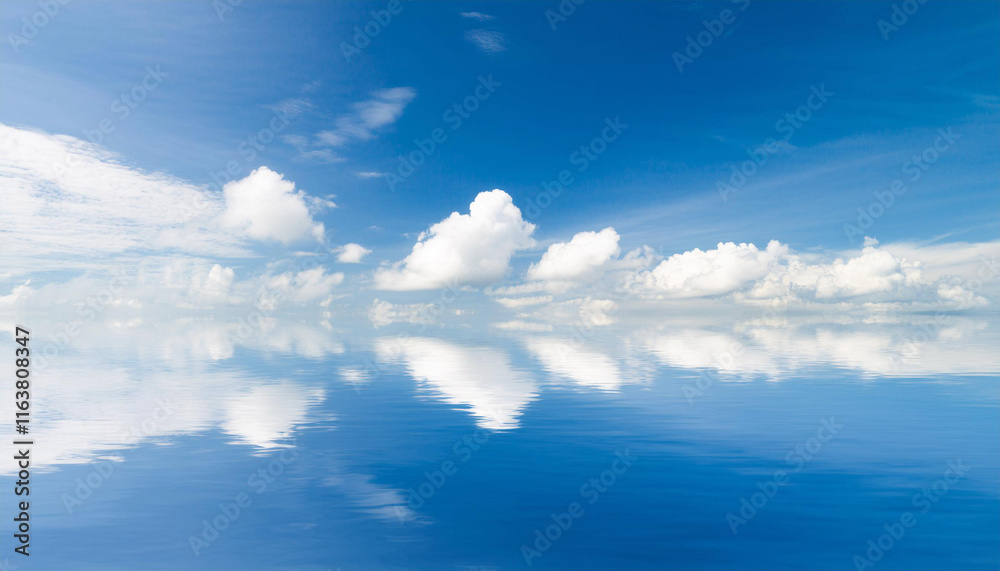 Obraz premium Blue Sky and Clouds Reflecting in Water and Copy Space