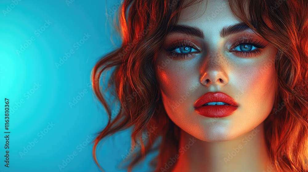 Glamorous Model with Bold Makeup and High Fashion Hair in Studio Lighting Glamorous Model with Bold Makeup and High Fashion Hair in Studio Lighting