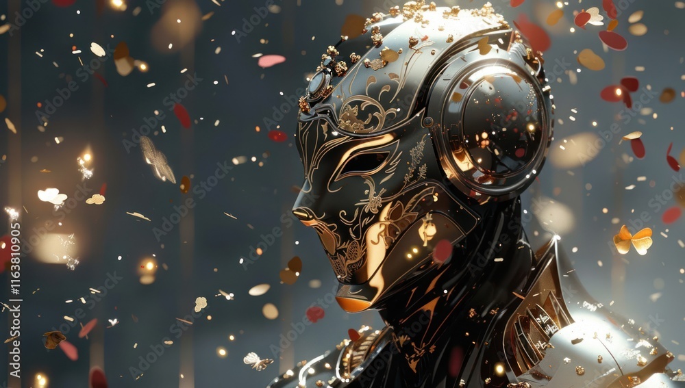 Fototapeta premium Golden and Black Metallic Cyborg Bust