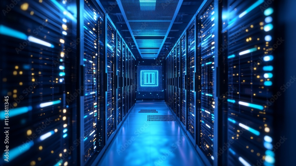 Vector cartoon interior of future data center room with server hardware ...