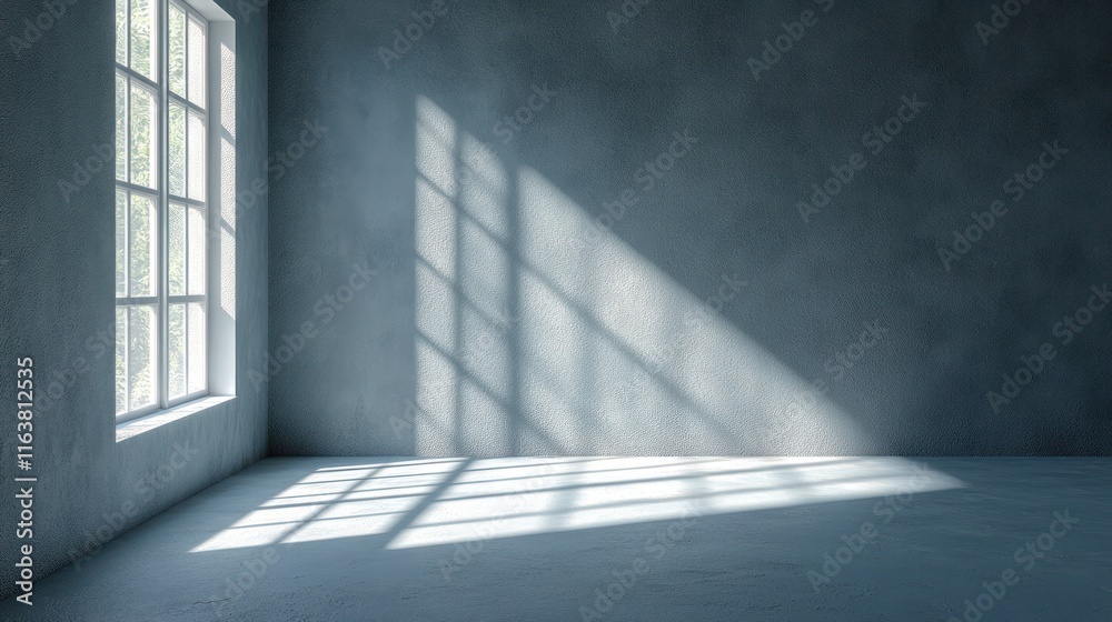 Sunlight streams through window in empty room.