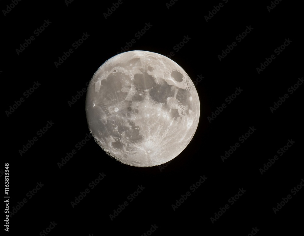 Obraz premium Full moon illuminating the night sky, representing lunar phases, astronomy, and nighttime beauty.