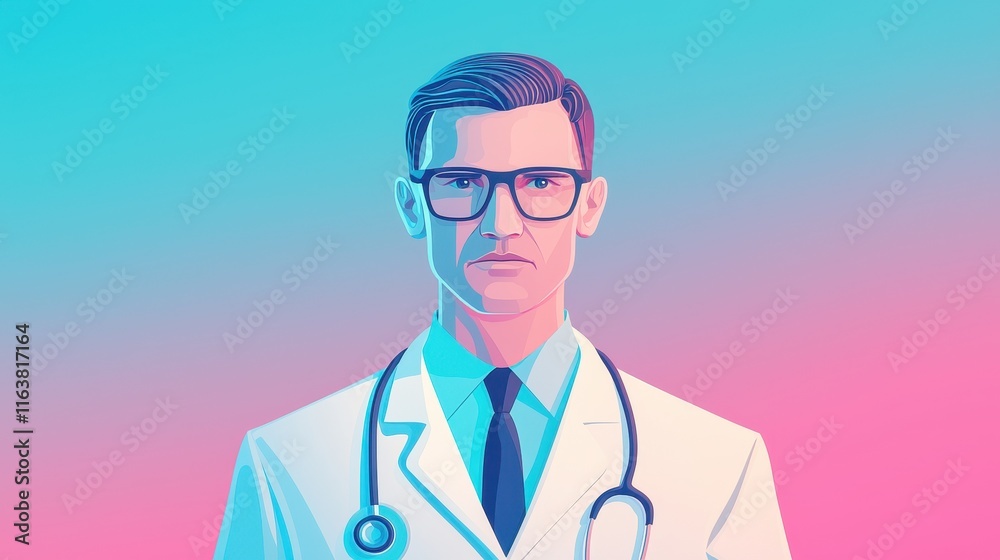 Fototapeta premium Confident Doctor Portrait in Stylish Gradient Illustration Art