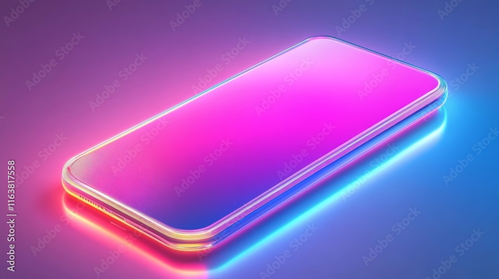 Realistic 3D smartphone with neon light effect isolated on transparent background. Vector illustration of mobile phone mockup with blank touchscreen. Modern communication technology, smart app Realistic 3D smartphone with neon light effect isolated on transparent background. Vector illustration of mobile phone mockup with blank touchscreen. Modern communication technology, smart app