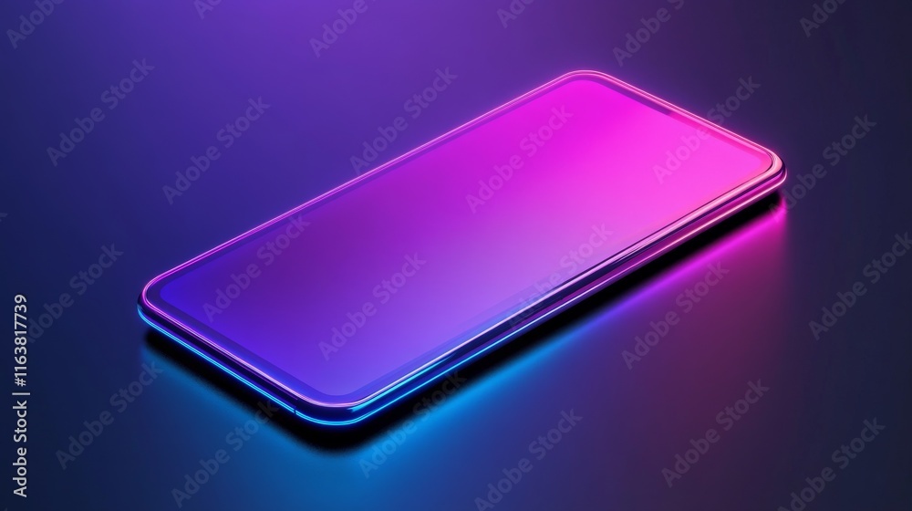 Realistic 3D smartphone with neon light effect isolated on transparent background. Vector illustration of mobile phone mockup with blank touchscreen. Modern communication technology, smart app Realistic 3D smartphone with neon light effect isolated on transparent background. Vector illustration of mobile phone mockup with blank touchscreen. Modern communication technology, smart app