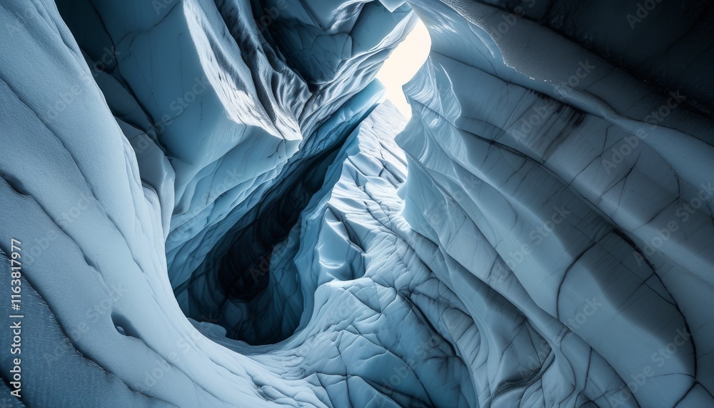 Fototapeta premium Stunning Abstract Deep Ice Caves with Blue and Steel Tones in a Unique Natural Formation