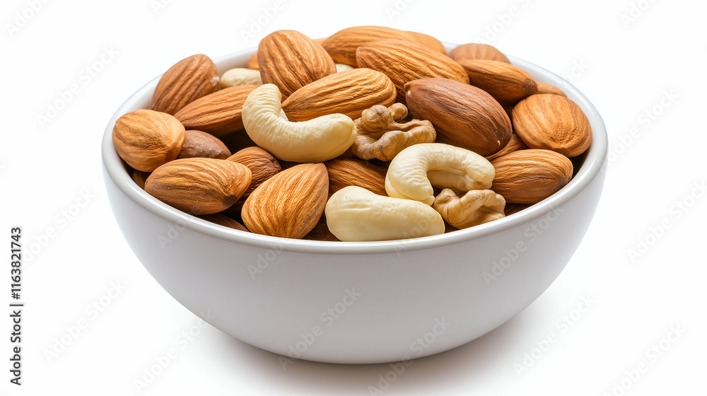 Bowl filled with a variety of mixed nuts including almonds and cashews for healthy snacking options Bowl filled with a variety of mixed nuts including almonds and cashews for healthy snacking options