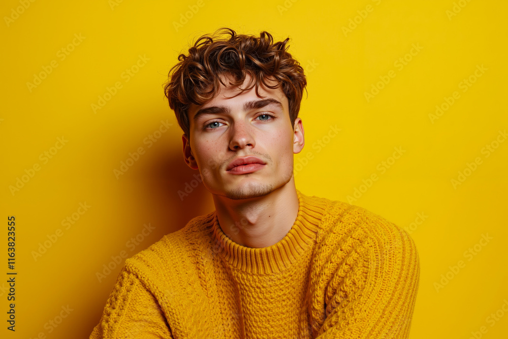 Obraz premium A young man in a yellow sweater poses for a picture