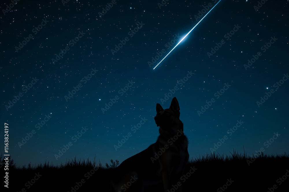 German Shepherd Under a Beautiful Night Sky: Majestic Canine Serenity German Shepherd Under a Beautiful Night Sky: Majestic Canine Serenity