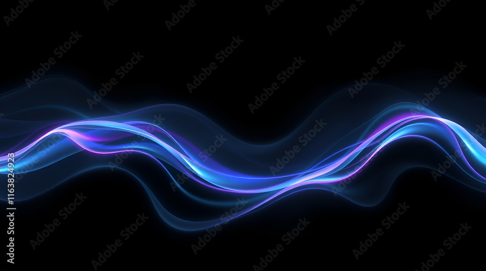 Colourful neon blue light waves sparkle & glow on black background, flowing moving motion lines futuristic background Colourful neon blue light waves sparkle & glow on black background, flowing moving motion lines futuristic background