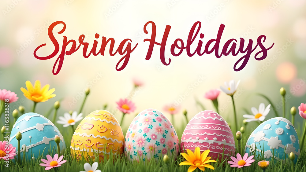 Spring Holidays, Easter Eggs and Flowers. Concept of Spring, Easter, Holidays, and Celebration. Spring Holidays, Easter Eggs and Flowers. Concept of Spring, Easter, Holidays, and Celebration.