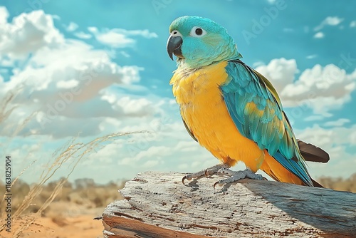 Golden-Shouldered Parrot in Wild Perch, Parrot Sitting on Weathered Tree