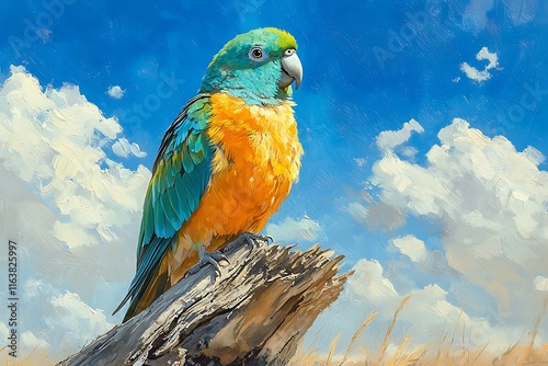 Vibrant Golden-Shouldered Parrot Resting, Parrot on Branch in Nature