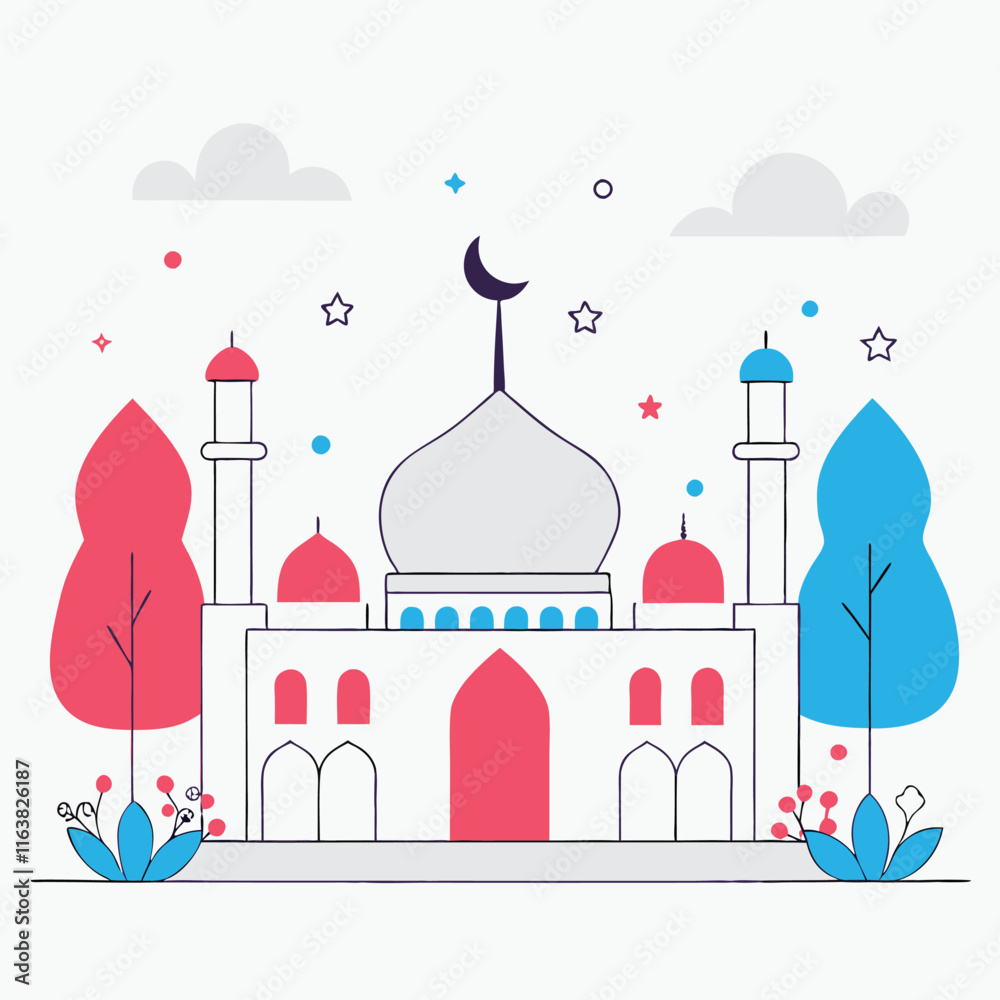 Fototapeta premium Golden Dome Mosque Islamic Crescent Moon