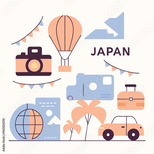 Colorful Travel Icons: Japan Illustration