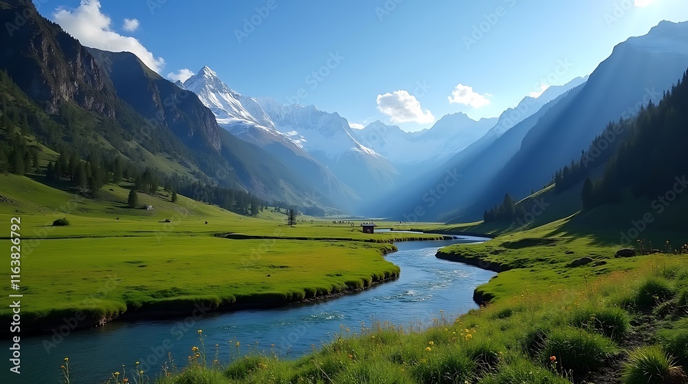 Obraz premium landscape with lake and mountains