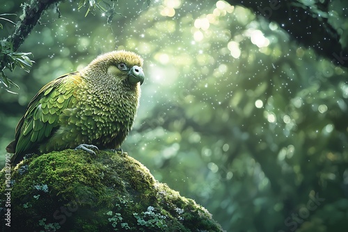 Kakapo Under the Moonlit Sky, Kakapo Resting in Nighttime Beauty