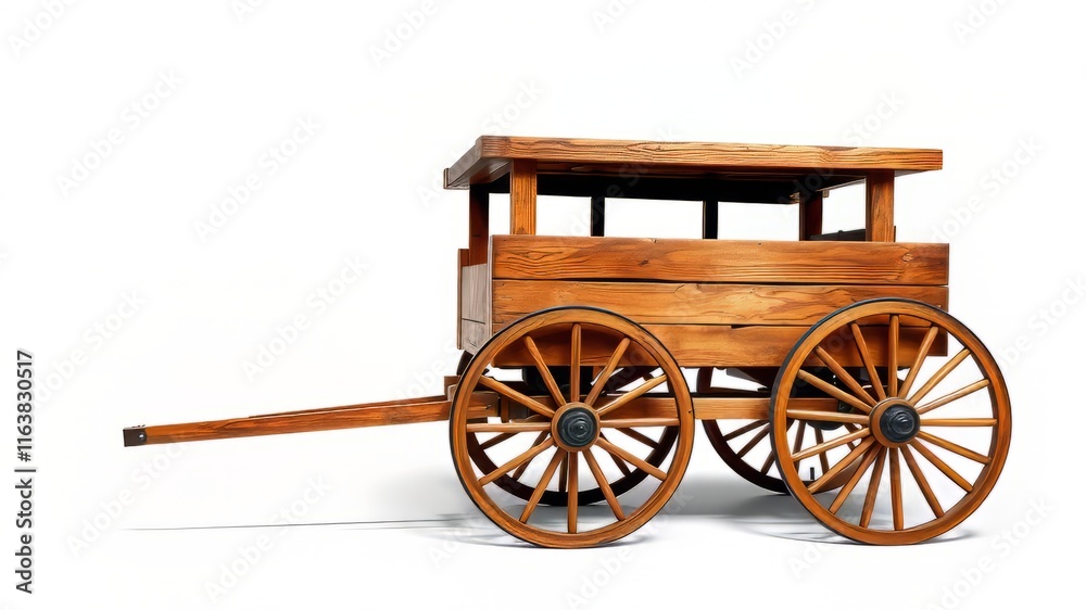 Fototapeta premium Antique Wooden Cart, Isolated, High-Quality, Detailed, White Background