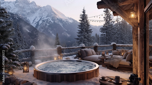 Terrasse alpine luxueuse avec jacuzzi et vue imprenable photo