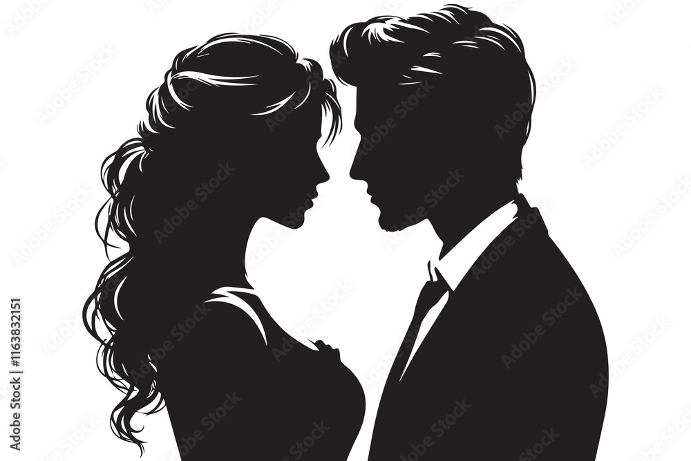 Man and woman romantic profile vector illustration design black and white Man and woman romantic profile vector illustration design black and white