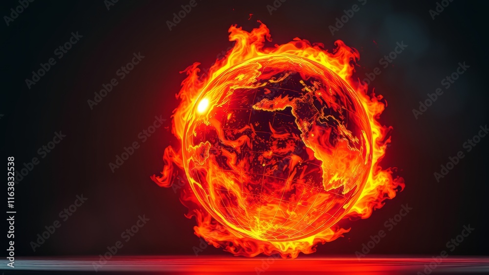 Fototapeta premium Burning Globe: Global Warming Crisis in Space, Stunning Imagery