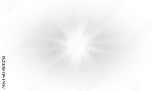 Yellow star flashed with sparkles sun isolated on white background. Soft glow without departing rays, sunlight with lens flare effect. PNG vector light effect.