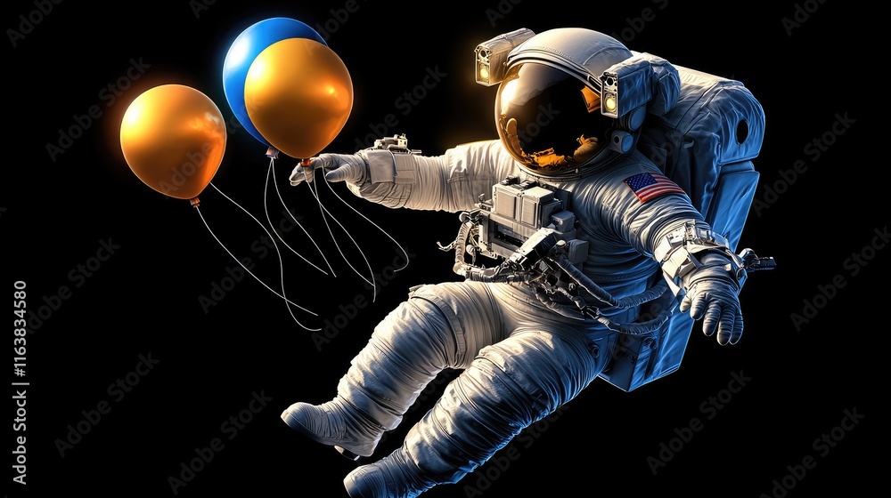 Naklejka premium Astronaut celebrates in space outer space digital art cosmic environment playful viewpoint joyful concept