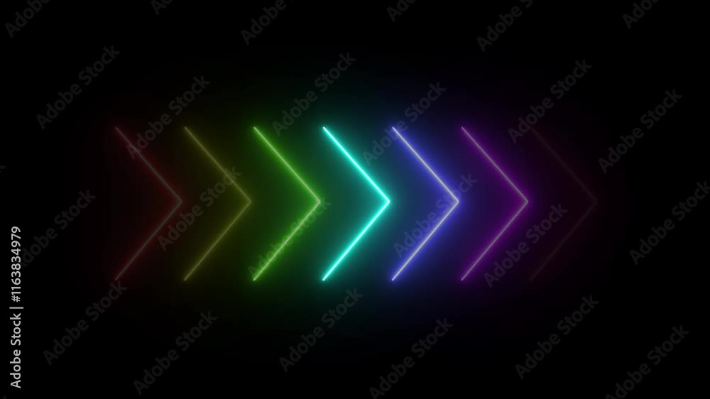 Right direction arrow animation on background. Directional arrow loop, direction neon arrow line loop animation