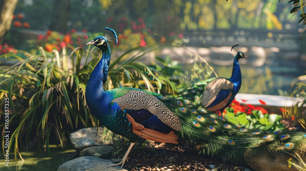 Peacock in the garden, peacock in the park. Peacock in the garden, peacock in the park.