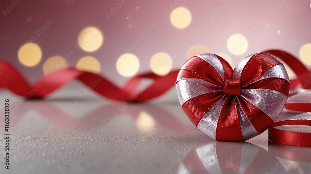 Valentines Day Decoration Ribbon Shaped Hearts On Shiny Background Valentines Day Decoration Ribbon Shaped Hearts On Shiny Background