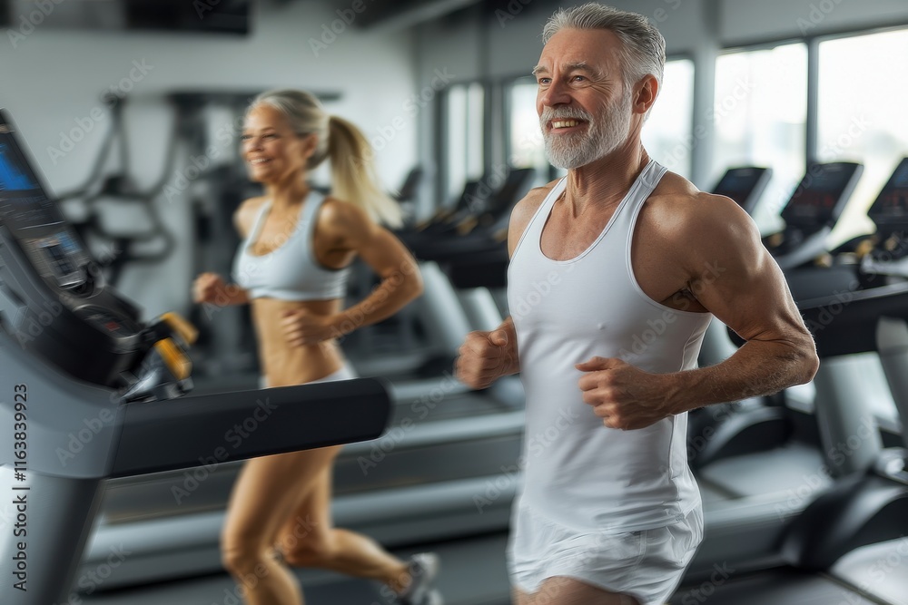 A man and a woman are running on a treadmill in a gym A man and a woman are running on a treadmill in a gym