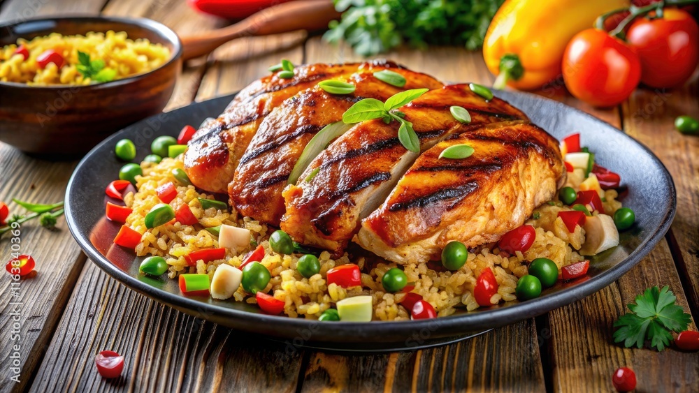 Mouthwatering Double Exposure of Grilled Chicken with Fried Rice, Culinary Art, Food Photography, Tasty Dishes, Gourmet Meals, Flavorful Cuisine, Savory Delights, Asian Fusion, Cooking Inspiration Mouthwatering Double Exposure of Grilled Chicken with Fried Rice, Culinary Art, Food Photography, Tasty Dishes, Gourmet Meals, Flavorful Cuisine, Savory Delights, Asian Fusion, Cooking Inspiration