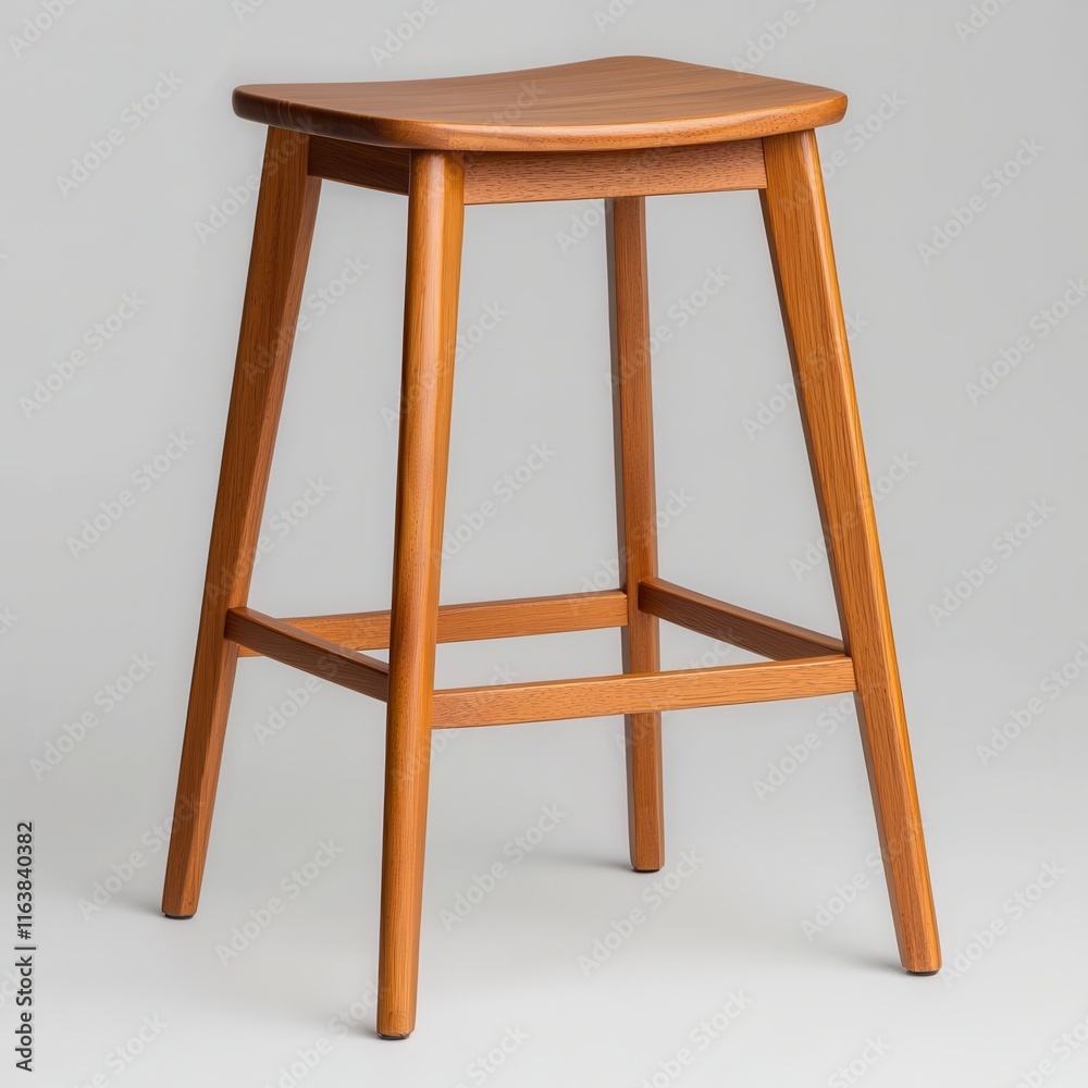 Modern Wooden Stool with Unique Curved Seat Design and Simple Lines