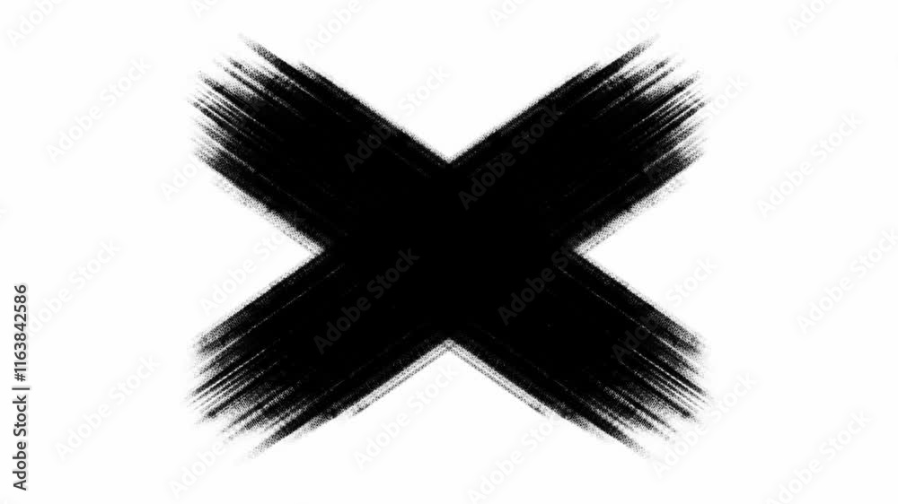 Brush stroke transition animation 4k footage of black on white  brush stroke perform X sign for grunge background and action transitions, titles and animation effects