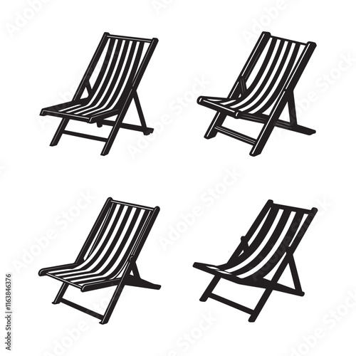 Set of Beach Chair silhouette, black and white silhouette, vector and illustration