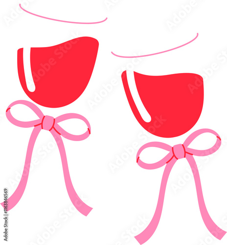 toast for valentine, glass of red wine with pink bow illustration