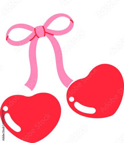 Red cherry with pink ribbon illustration 