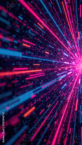 glitch effect background, digital lines, chromatic aberration, colorful stripes, pixelated texture, cyberpunk, futuristic, dark background, high contrast, vibrant