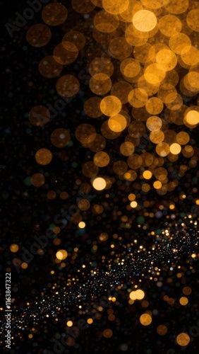 shimer golden background, sparkling golden particles, black backdrop, shimmering texture, holiday celebration feel
 photo