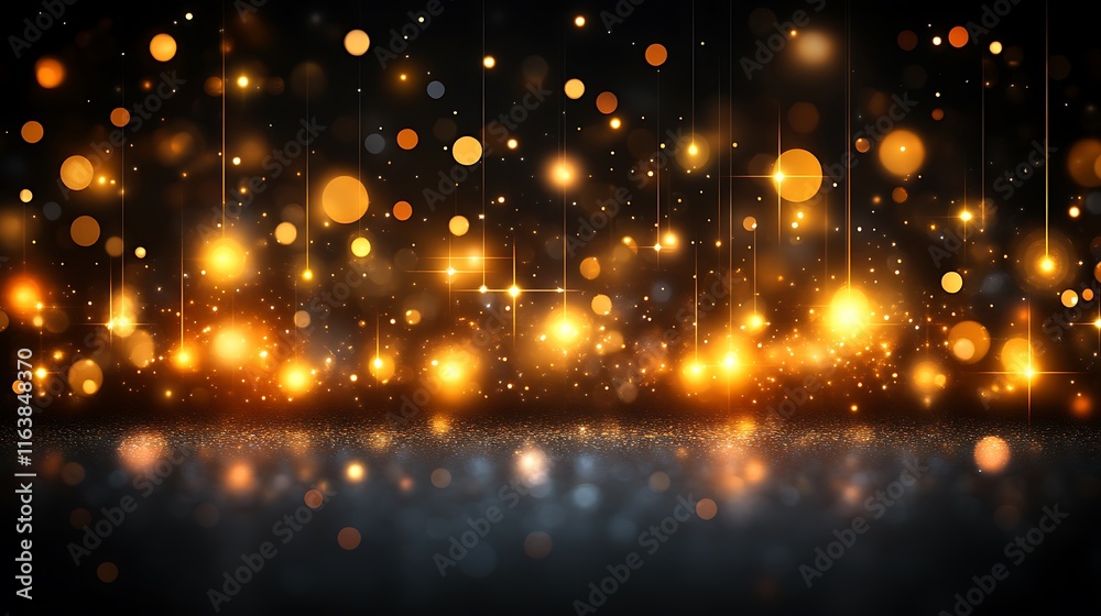 Obraz premium Golden Lights Sparkle Above Dark Reflective Surface