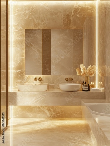 Luxurious Modern Bathroom With Marble And Gold Accents photo