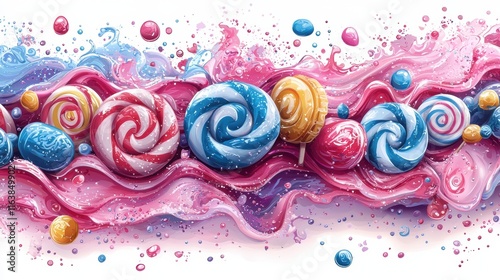 Colorful Swirls of Candy on a Sweet Pink Background Design
