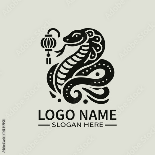 Chinese Snake Zodiac Logo Design, Mythical Serpent Logo, Eastern Dragon Logo, Yin and Yang Snake Logo, Wisdom and Transformation Logo 