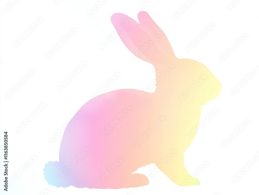 Fototapeta premium Soft Pastel Bunny Silhouette in Rainbow Gradient Against White Background for Playful and Whimsical Themes
