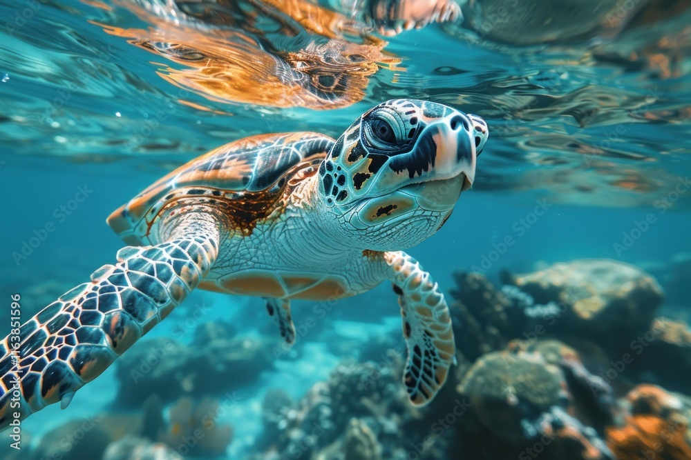 Fototapeta premium Green Sea Turtle .swimming underwater.