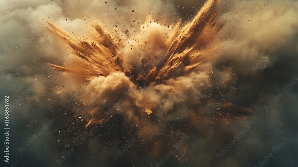 Fototapeta premium Abstract Dynamic explosion of brown dust particles background