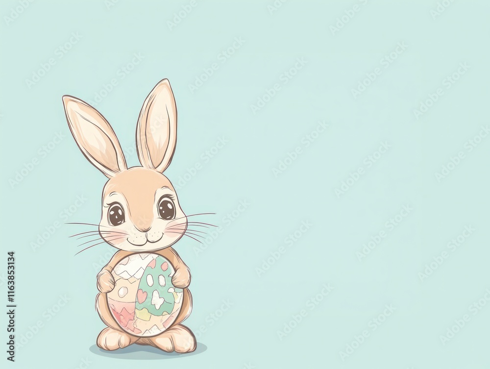 Fototapeta premium Charming Cute Rabbit Holding Decorative Easter Egg on Soft Background for Spring Celebrations and Festive Illustrations