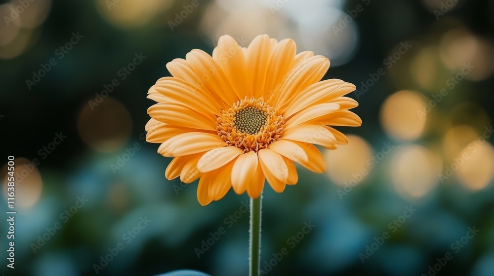 Orange Gerbera Daisy in Soft Focus, a Single Bloom in a Garden Setting Orange Gerbera Daisy in Soft Focus, a Single Bloom in a Garden Setting