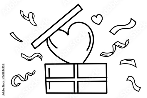 Valentine'S Day Coloring Page Features A Cute Illustration Of A Gift Box With A Heart Inside, Perfect For A February 14Th Coloring Book