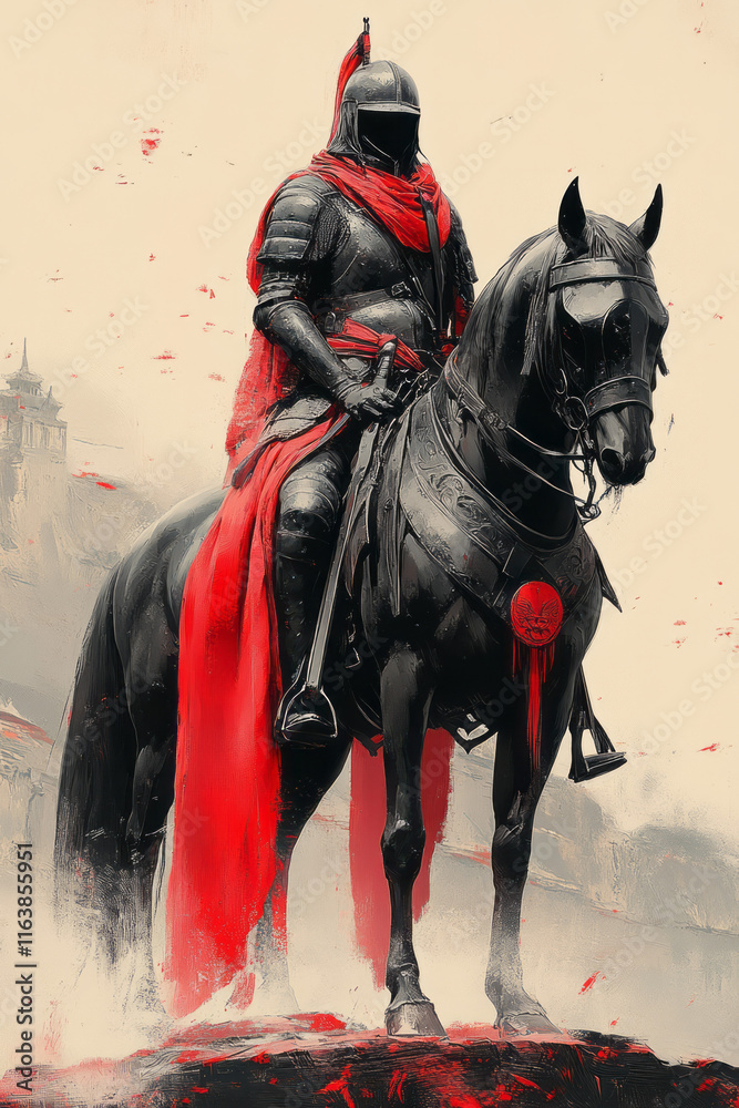 Naklejka premium A minimalist depiction of a hussarâ€™s saddle and armor,